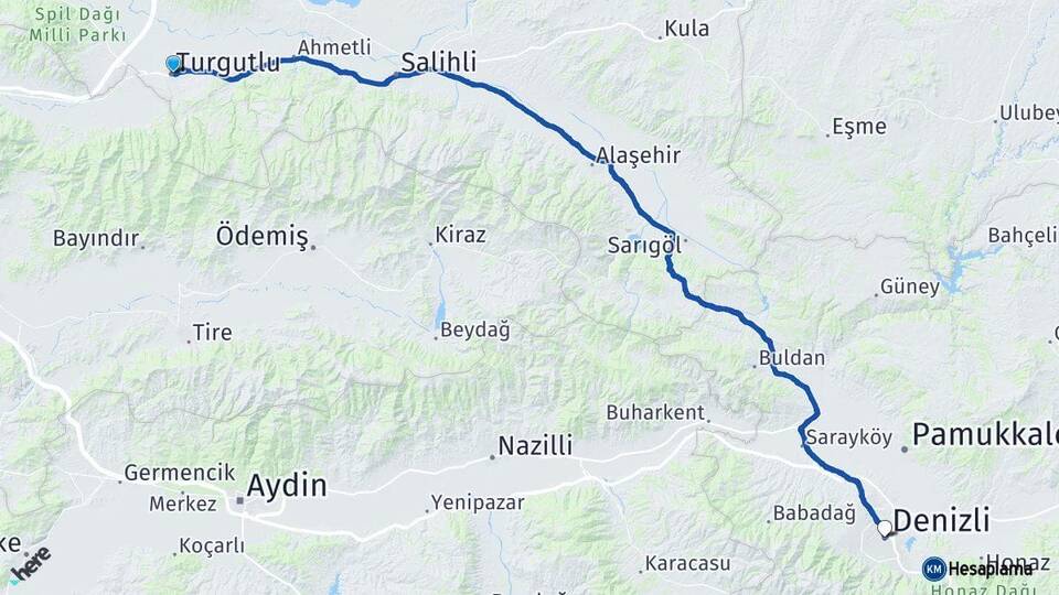 Manisa Turgutlu Denizli Arası Kaç Km - Yol Haritası