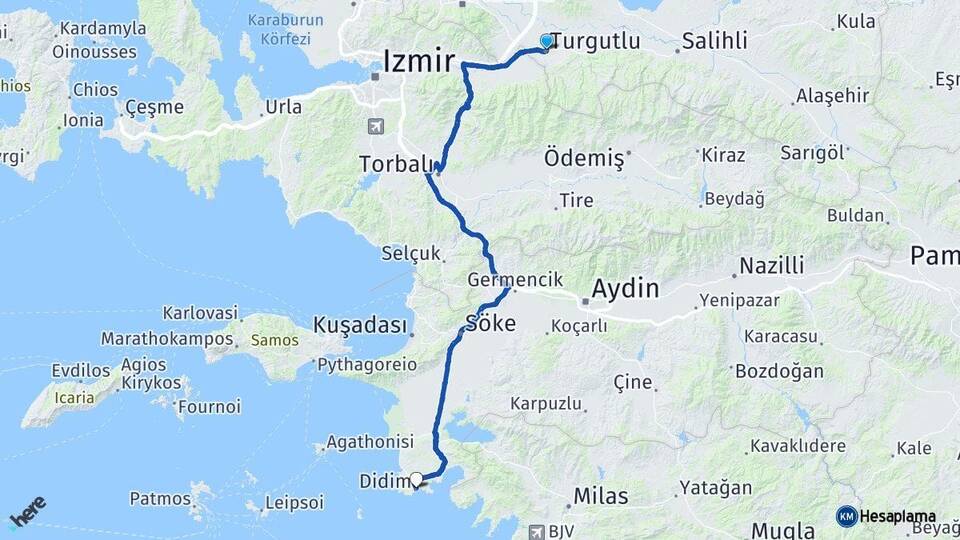 Manisa Turgutlu Didim Aydın Arası Kaç Km - Yol Haritası