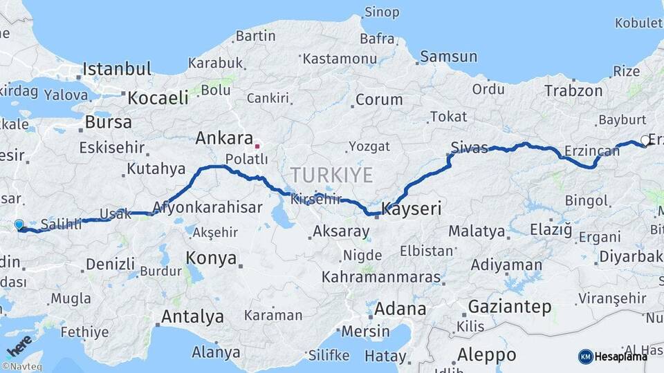 Manisa Turgutlu Erzurum Arası Kaç Km - Yol Haritası