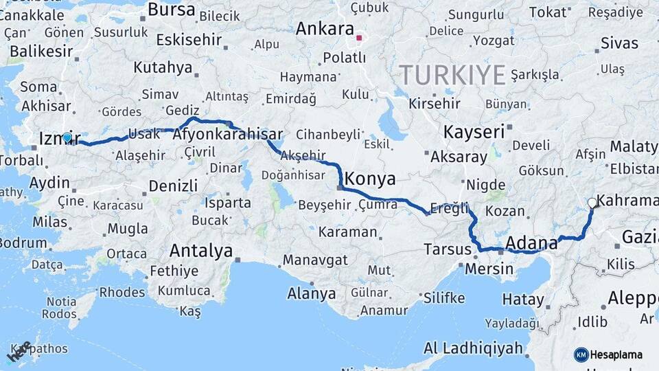 Manisa Turgutlu Kahramanmaraş Arası Kaç Km - Yol Haritası