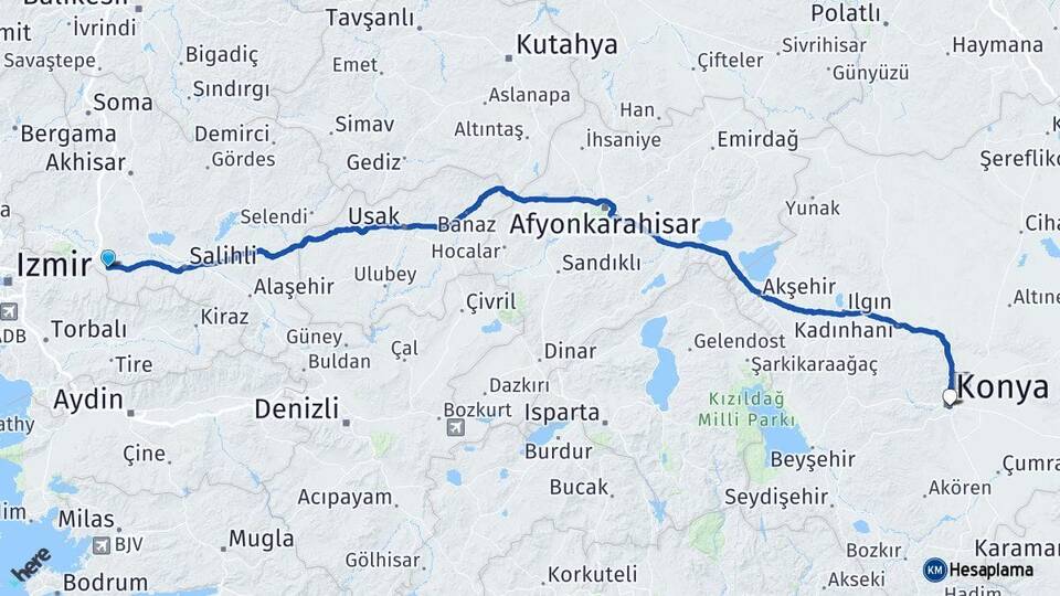 Manisa Turgutlu Konya Arası Kaç Km - Yol Haritası