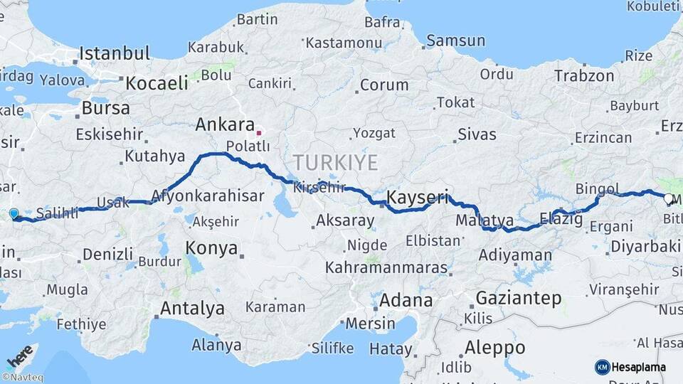Manisa Turgutlu Muş Arası Kaç Km - Yol Haritası