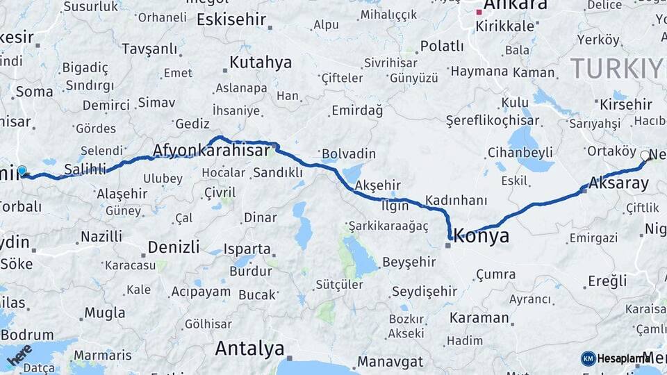 Manisa Turgutlu Nevşehir Arası Kaç Km - Yol Haritası