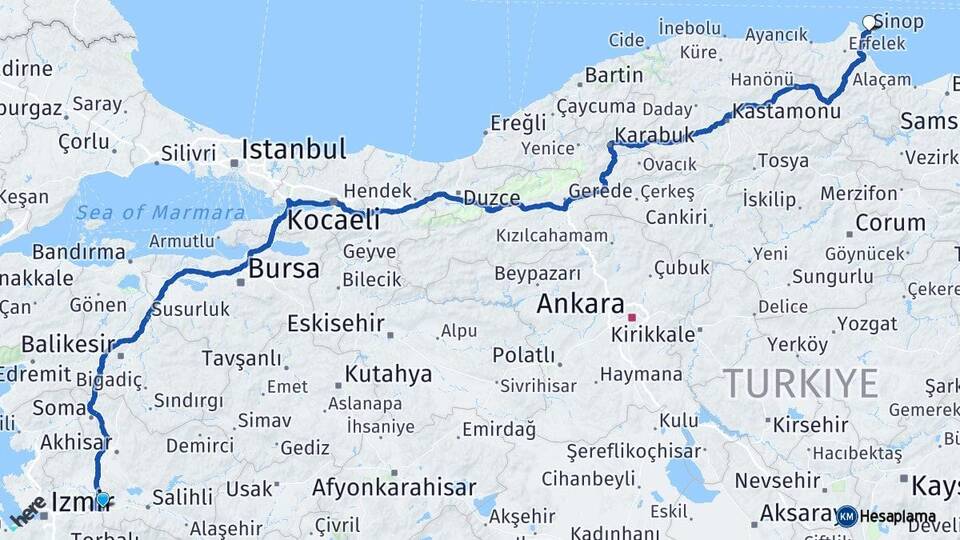 Manisa Turgutlu Sinop Arası Kaç Km - Yol Haritası