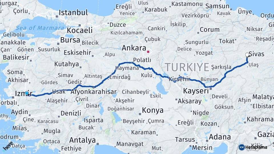 Manisa Turgutlu Sivas Arası Kaç Km - Yol Haritası
