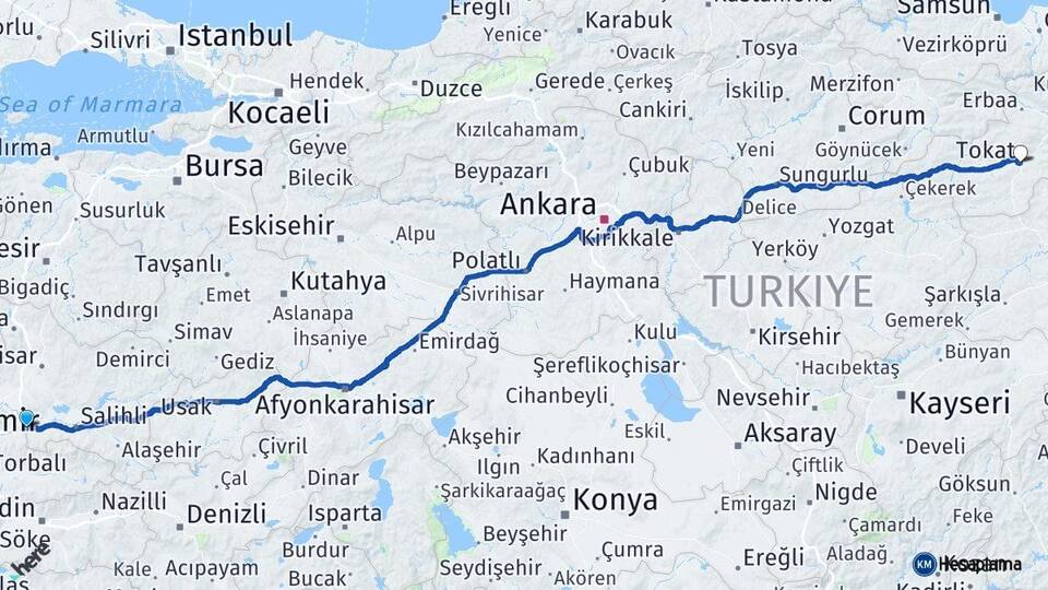 Manisa Turgutlu Tokat Arası Kaç Km - Yol Haritası