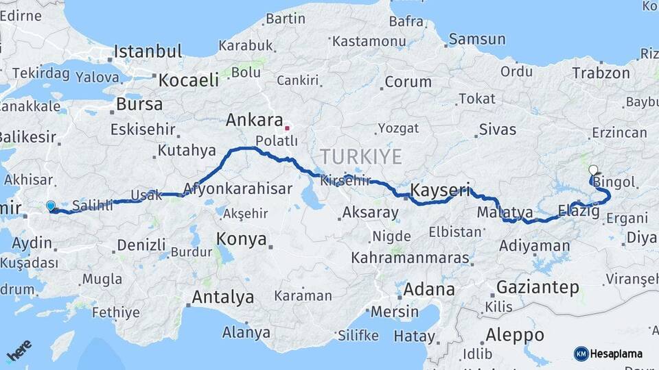 Manisa Turgutlu Tunceli Arası Kaç Km - Yol Haritası
