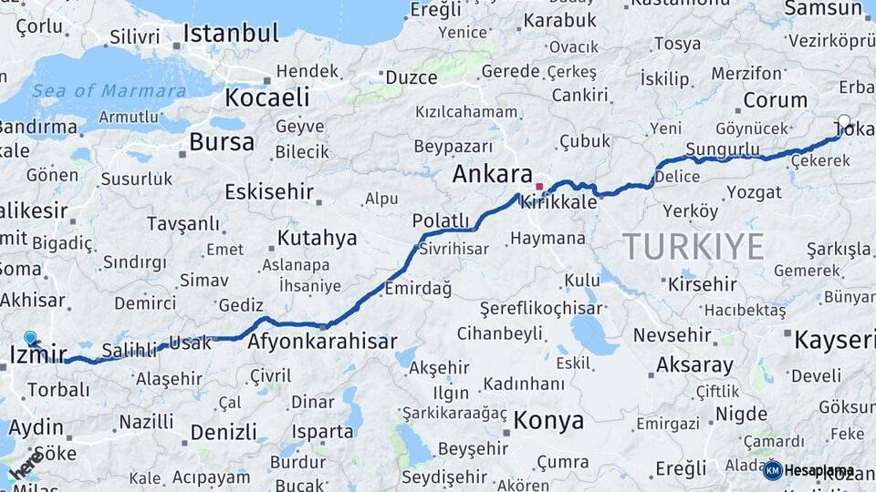 Manisa Turhal Tokat Arası Kaç Km - Yol Haritası