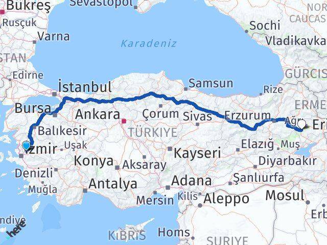 Manisa Tutak Ağrı Arası Kaç Km - Yol Haritası