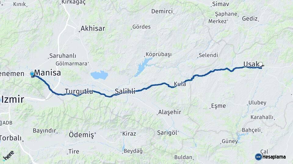 Manisa Uşak Arası Kaç Km - Yol Haritası