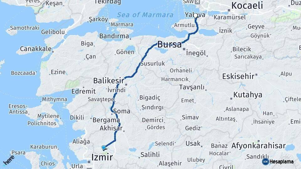 Manisa Yalova Arası Kaç Km - Yol Haritası