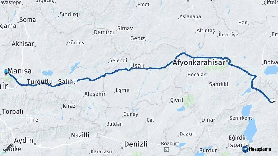 Manisa Yalvaç Isparta Arası Kaç Km - Yol Haritası