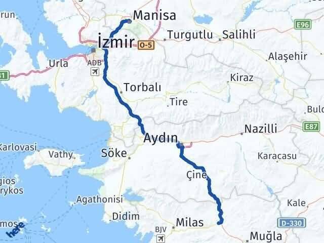 Manisa Yatağan Muğla Arası Kaç Km - Yol Haritası