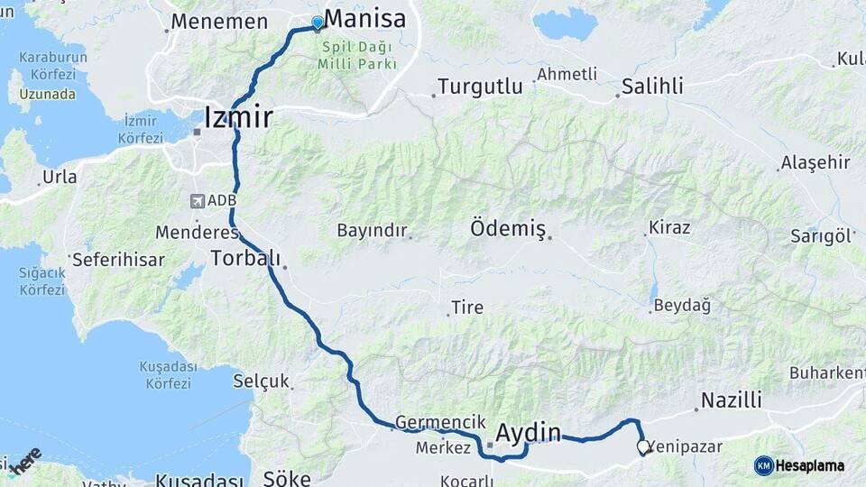 Manisa Yenipazar Aydın Arası Kaç Km - Yol Haritası