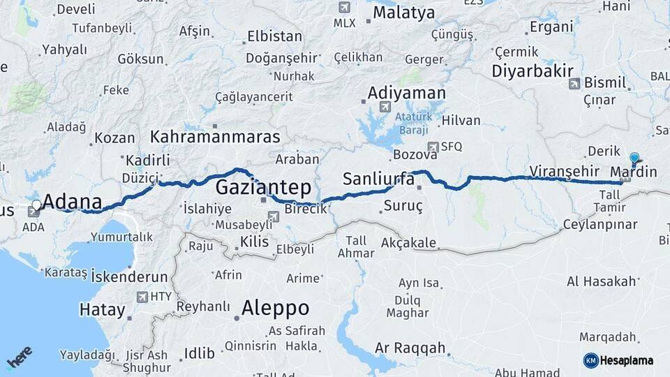 Mardin Adana Arası Kaç Km - Yol Haritası