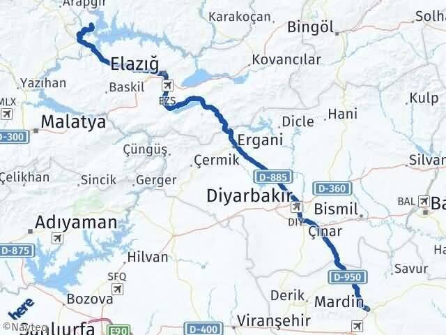 Mardin Ağın Elazığ Arası Kaç Km - Yol Haritası