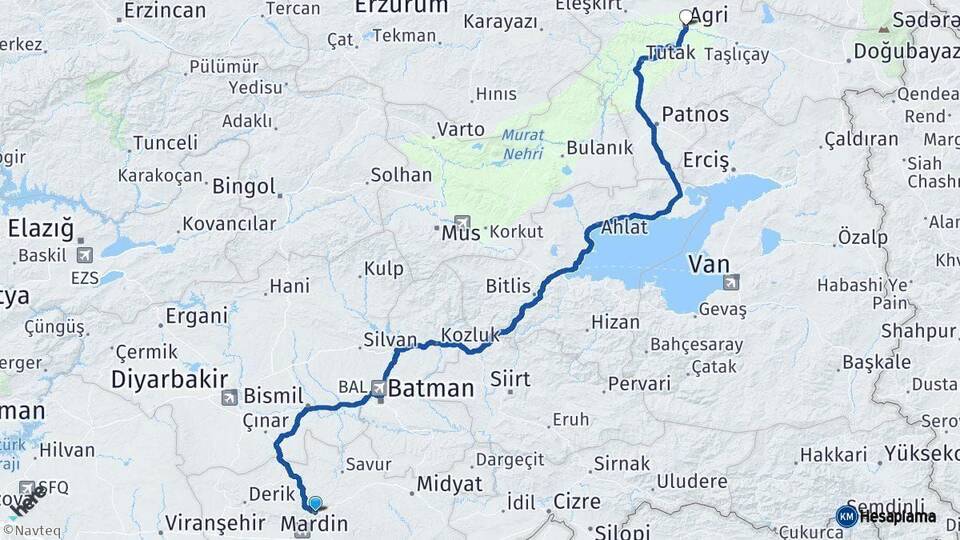 Mardin Ağrı Arası Kaç Km - Yol Haritası
