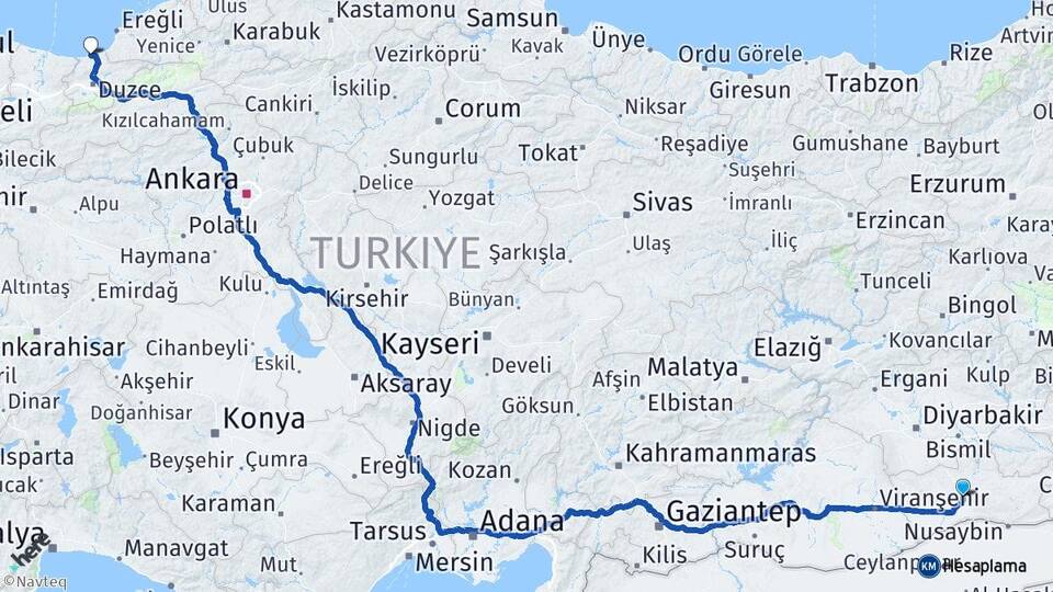 Mardin Akçakoca Düzce Arası Kaç Km - Yol Haritası