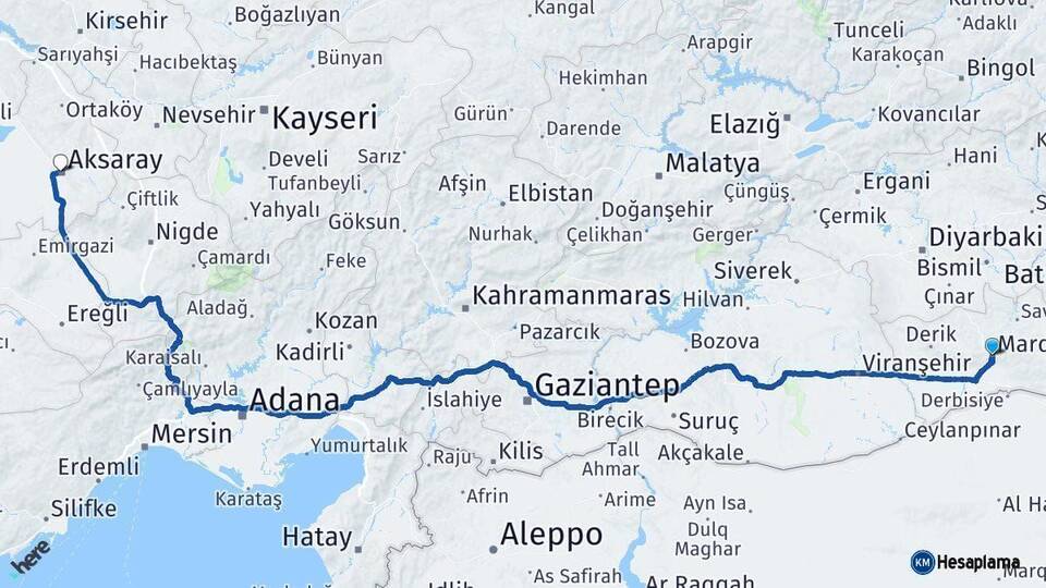 Mardin Aksaray Arası Kaç Km - Yol Haritası