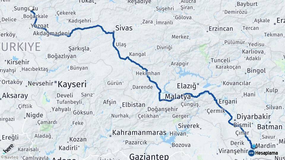 Mardin Alaca Çorum Arası Kaç Km - Yol Haritası