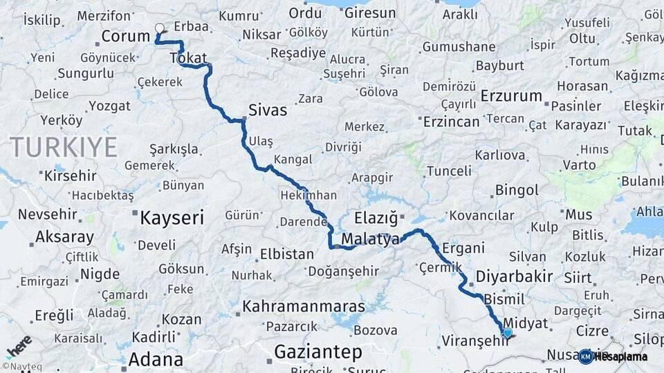 Mardin Amasya Arası Kaç Km - Yol Haritası