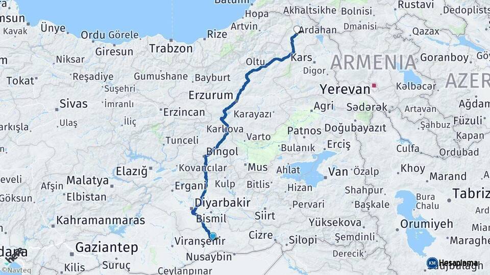 Mardin Ardahan Arası Kaç Km - Yol Haritası