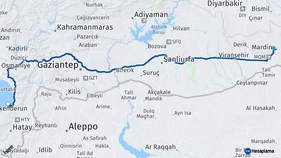 Mardin Arsuz Hatay Arası Kaç Km - Yol Haritası