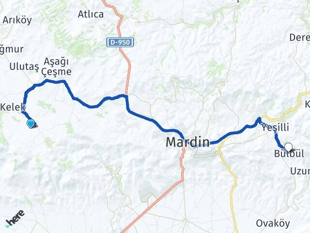 Mardin Artuklu Bülbül Yeşilli Arası Kaç Km - Yol Haritası