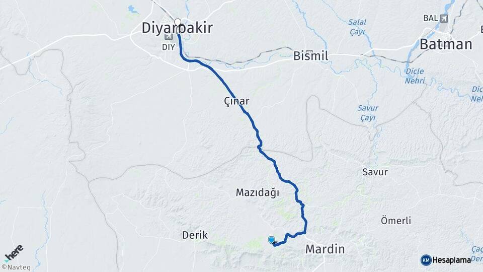 Mardin Artuklu Diyarbakır Arası Kaç Km - Yol Haritası
