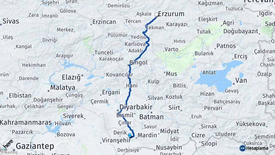 Mardin Artuklu Erzurum Arası Kaç Km - Yol Haritası