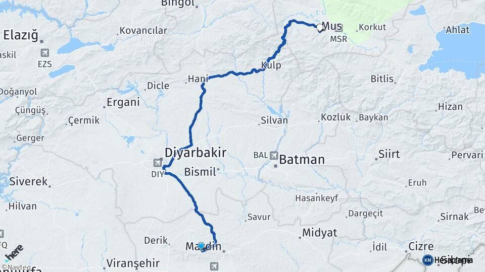 Mardin Artuklu Muş Arası Kaç Km - Yol Haritası