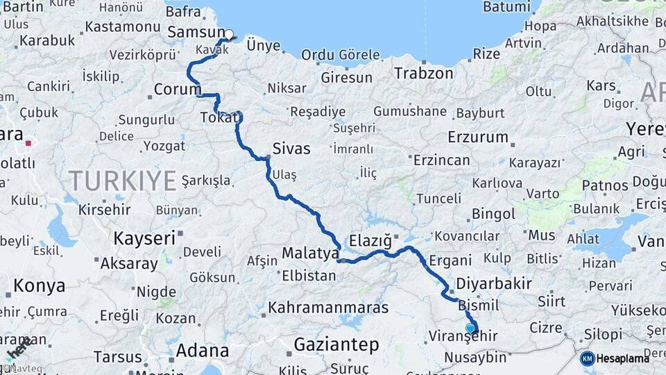 Mardin Artuklu Samsun Arası Kaç Km - Yol Haritası