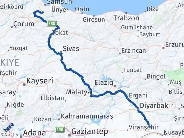 Mardin Asarcık Samsun Arası Kaç Km - Yol Haritası