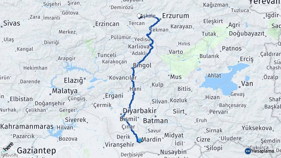 Mardin Aşkale Erzurum Arası Kaç Km - Yol Haritası