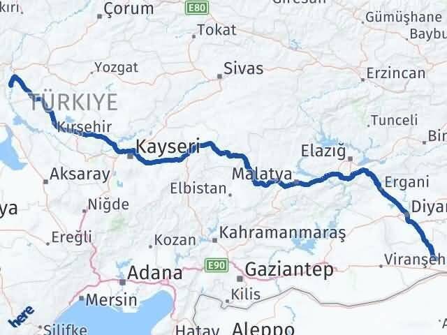 Mardin Bahşili Kırıkkale Arası Kaç Km - Yol Haritası