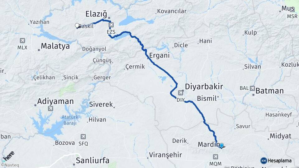 Mardin Baskil Elazığ Arası Kaç Km - Yol Haritası