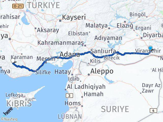 Mardin Başyayla Karaman Arası Kaç Km - Yol Haritası