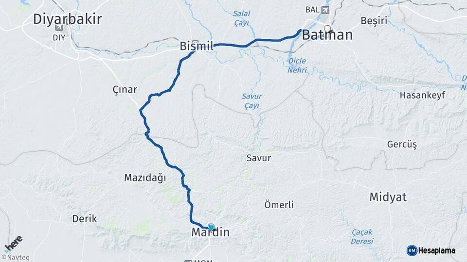 Mardin Batman Arası Kaç Km - Yol Haritası