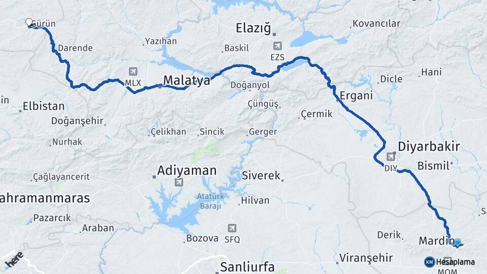 Mardin Batman Havalimanı Arası Kaç Km - Yol Haritası