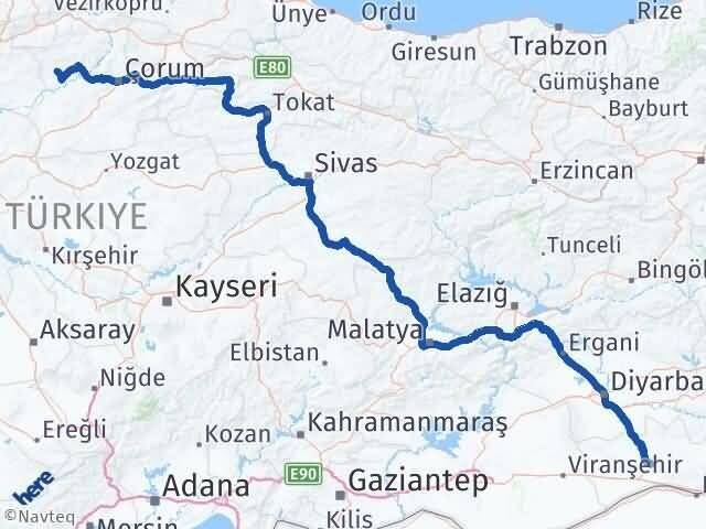 Mardin Bayat Çorum Arası Kaç Km - Yol Haritası