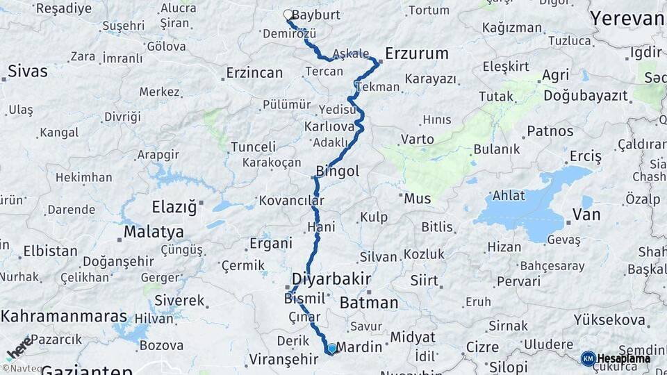 Mardin Bayburt Arası Kaç Km - Yol Haritası