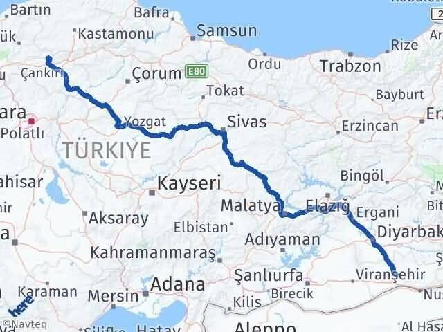 Mardin Bayramören Çankırı Arası Kaç Km - Yol Haritası