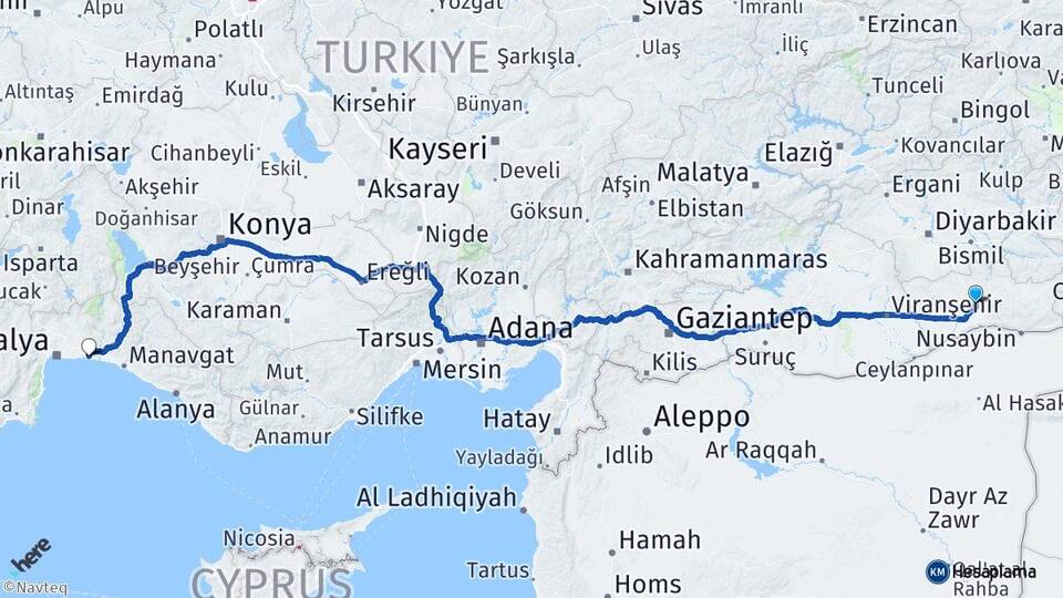 Mardin Belek Serik Antalya Arası Kaç Km - Yol Haritası