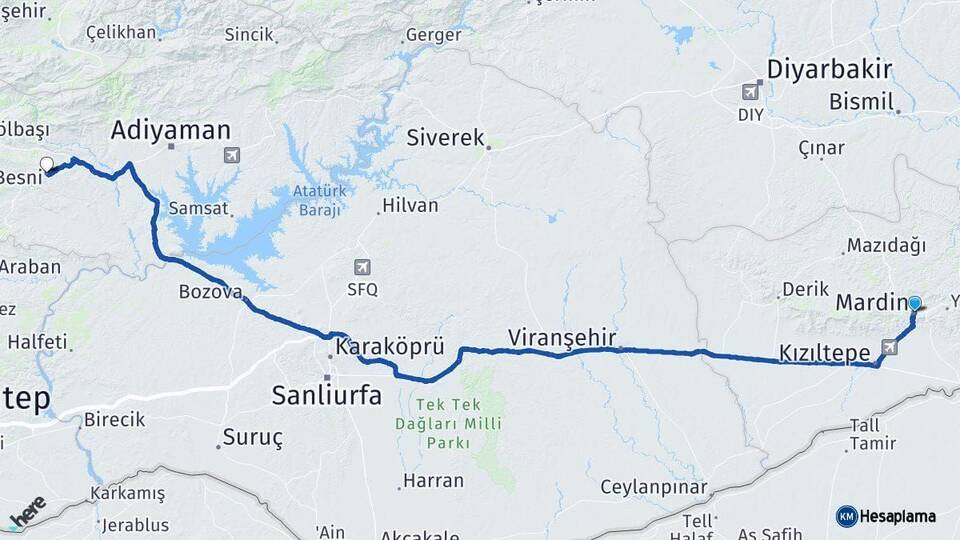 Mardin Besni Adıyaman Arası Kaç Km - Yol Haritası