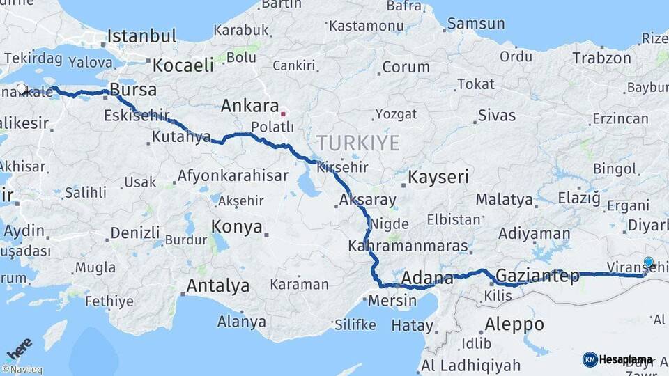 Mardin Biga Çanakkale Arası Kaç Km - Yol Haritası