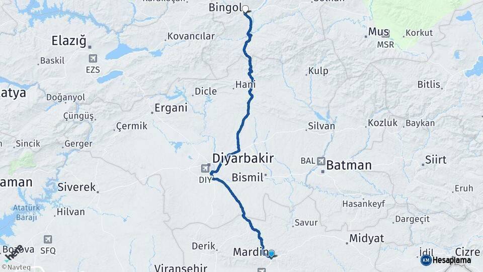 Mardin Bingöl Arası Kaç Km - Yol Haritası
