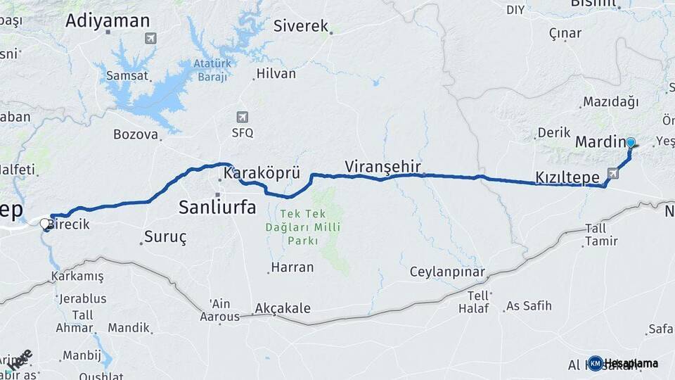 Mardin Birecik Şanlıurfa Arası Kaç Km - Yol Haritası