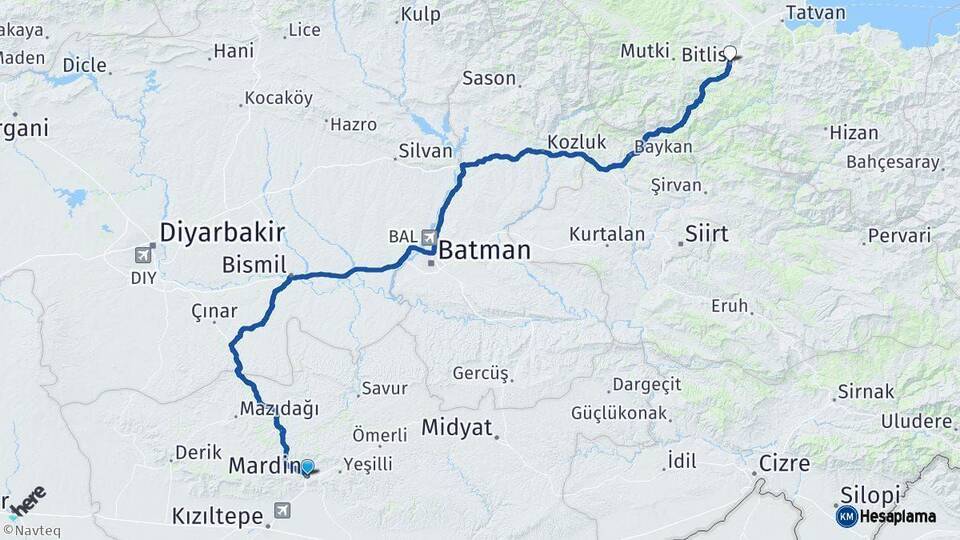 Mardin Bitlis Arası Kaç Km - Yol Haritası