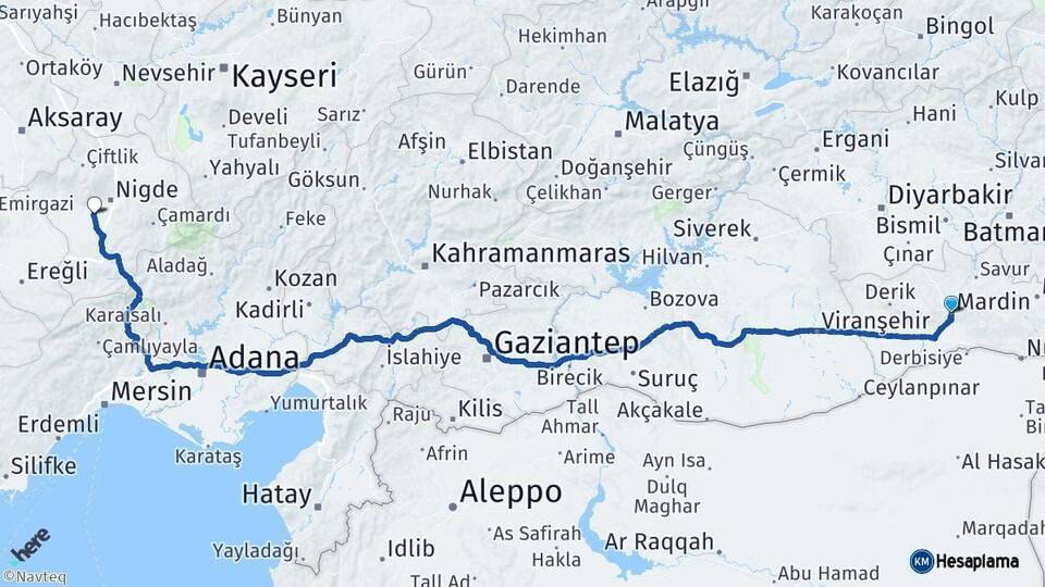 Mardin Bor Niğde Arası Kaç Km - Yol Haritası