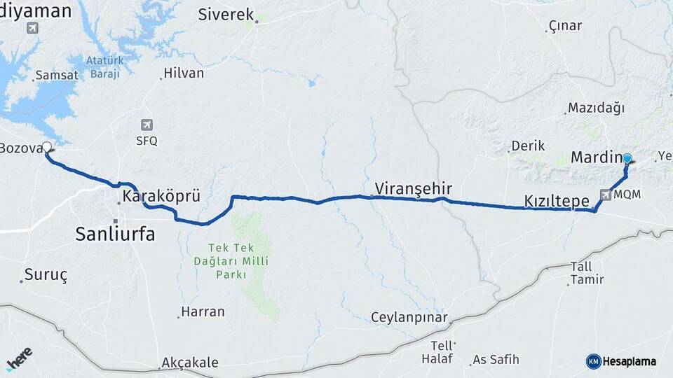 Mardin Bozova Şanlıurfa Arası Kaç Km - Yol Haritası
